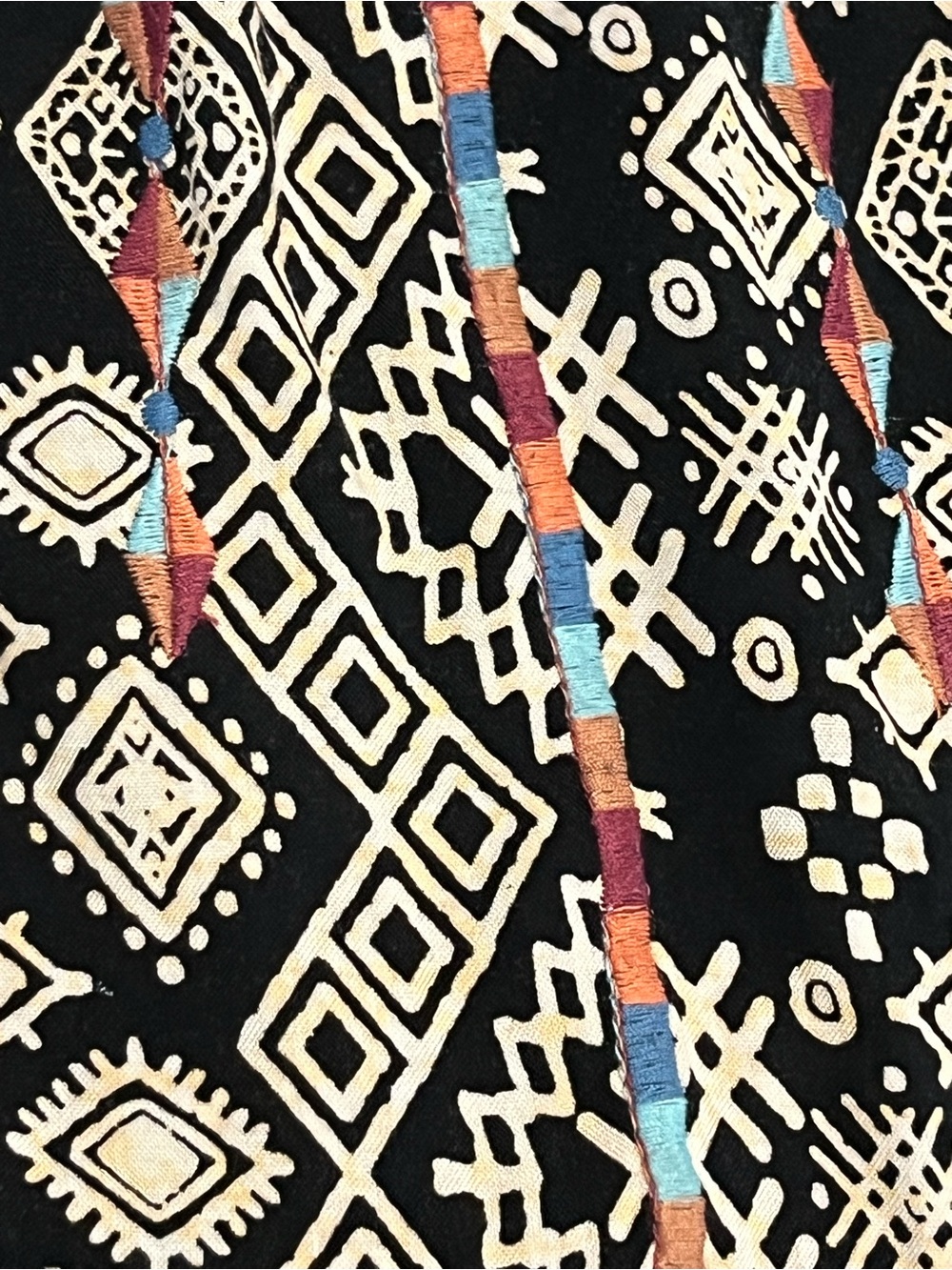Savanna Jane Small Black Popover Geometric Peasant Blouse Top Colorful Casual - Picture 6 of 13